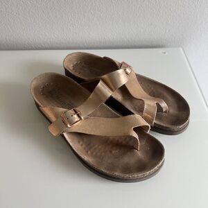 Mephisto Helen Pink Bronze Leather & Cork Slip On Thong Sandal Size 40
